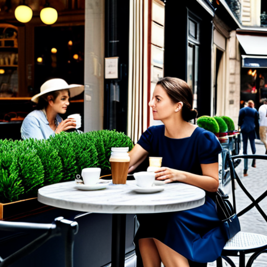 Parisian Café Scene**

"A professional photographer capturing a vibrant Parisian cafe scene during the day. A woman in a modest, stylish dress sits at a table, sipping coffee. Background: classic Parisian architecture, flower boxes, people walking by. Fully clothed, appropriate attire, safe for work, perfect anatomy, natural proportions, professional."

**