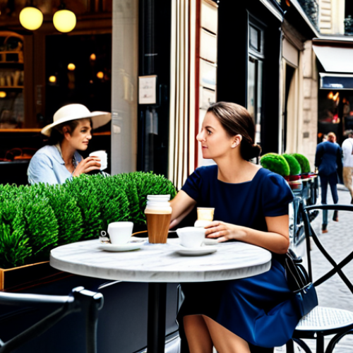 Home 11 Parisian Café Scene**
"A professional photographer capturing a vibrant Parisian cafe scene during the day. A woman in a modest, stylish dress sits at a table, sipping coffee. Background: classic Parisian architecture, flower boxes, people walking by. Fully clothed, appropriate attire, safe for work, perfect anatomy, natural proportions, professional."
**