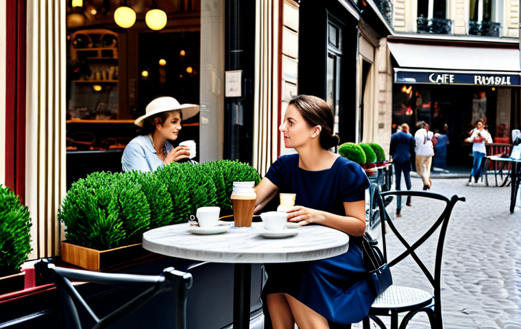 Parisian Café Scene**
"A professional photographer capturing a vibrant Parisian cafe scene during the day. A woman in a modest, stylish dress sits at a table, sipping coffee. Background: classic Parisian architecture, flower boxes, people walking by. Fully clothed, appropriate attire, safe for work, perfect anatomy, natural proportions, professional."
**