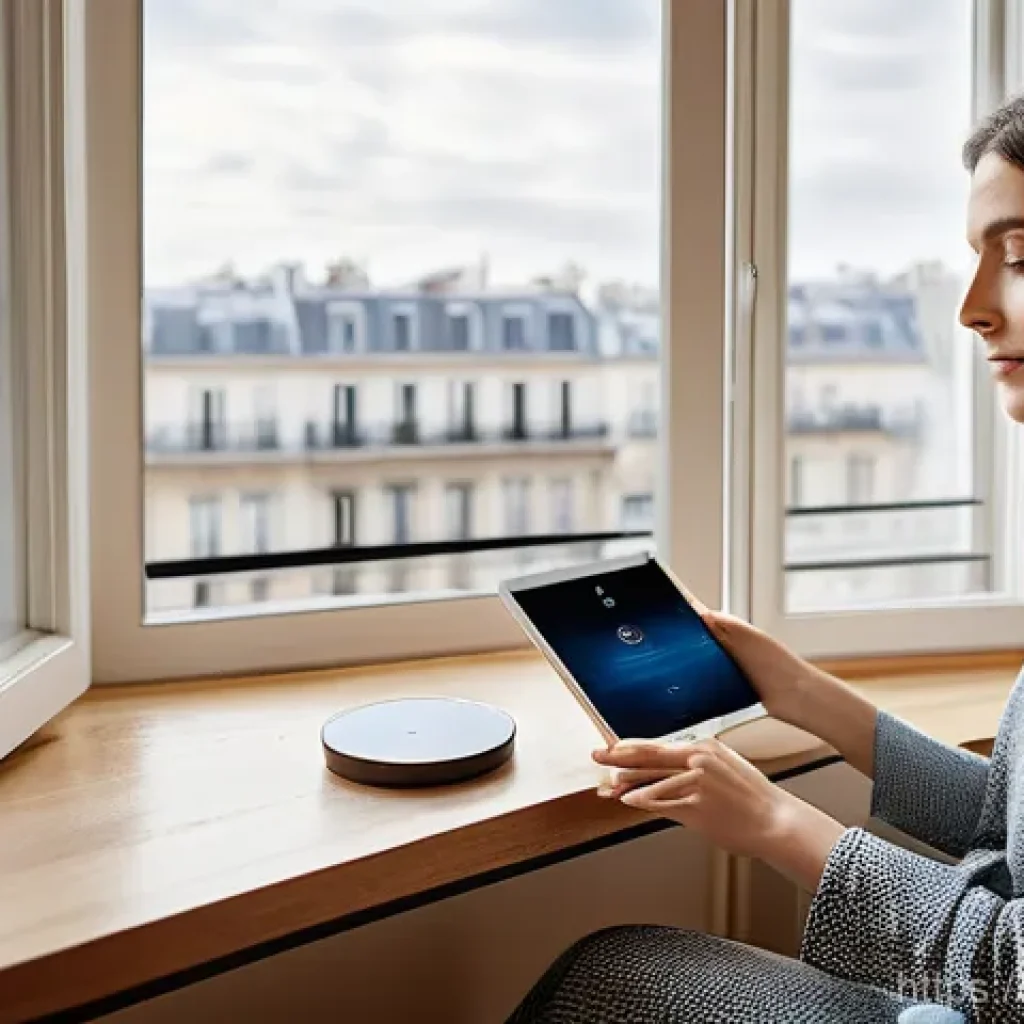 사전 항목 구조 - **"Smart Home Comfort in a Parisian Apartment"**
    A chic French woman in her late 30s sits comfor...