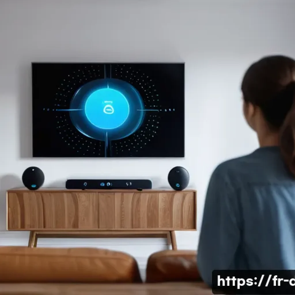 기술 발전과 용어집 - A modern French home interior featuring a smart living room setup with connected devices like smart ...