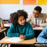 사회적 정의 용어집 - A diverse classroom scene in a modern French public school, showing students from various ethnic bac...