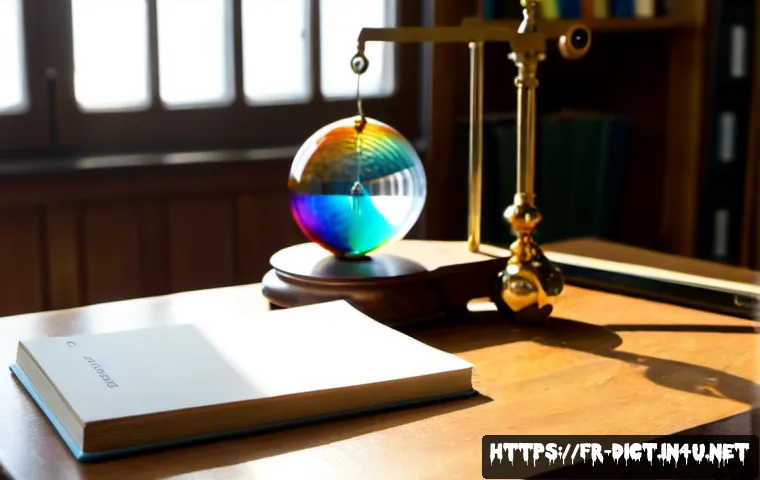 물리학 용어집 - Photorealistic physics study desk in a sunlit French university library, open blank notebook beside ...